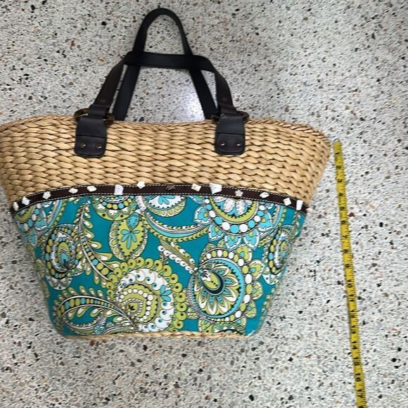 Vera Bradley rattan raffia beach pool bag peacock teal new - Picture 2 of 7